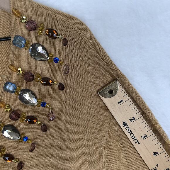 NWT SOFT SURROUNDINGS Beaded Sweater Plus Sz 2X Camel Tan L/S Knit Burnout Rayon - Picture 10 of 11